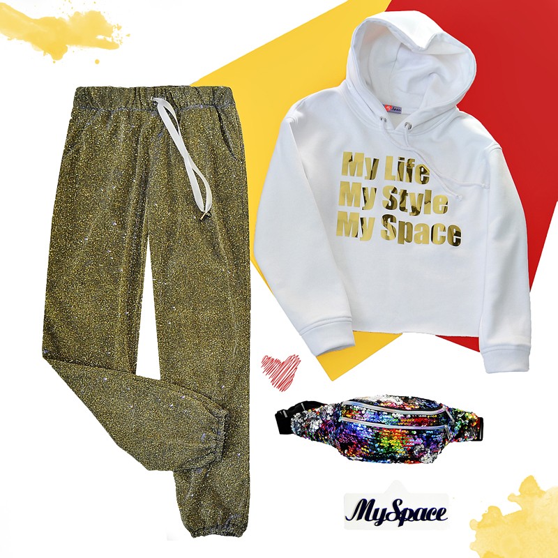Толстовка-худи белая My Life My Style My Space